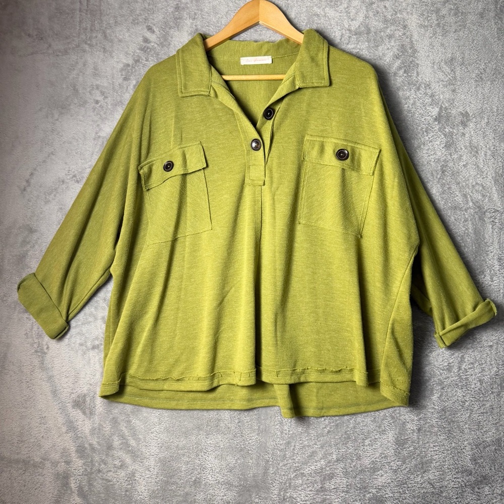 Chartreuse Green oversized Henley style sweater